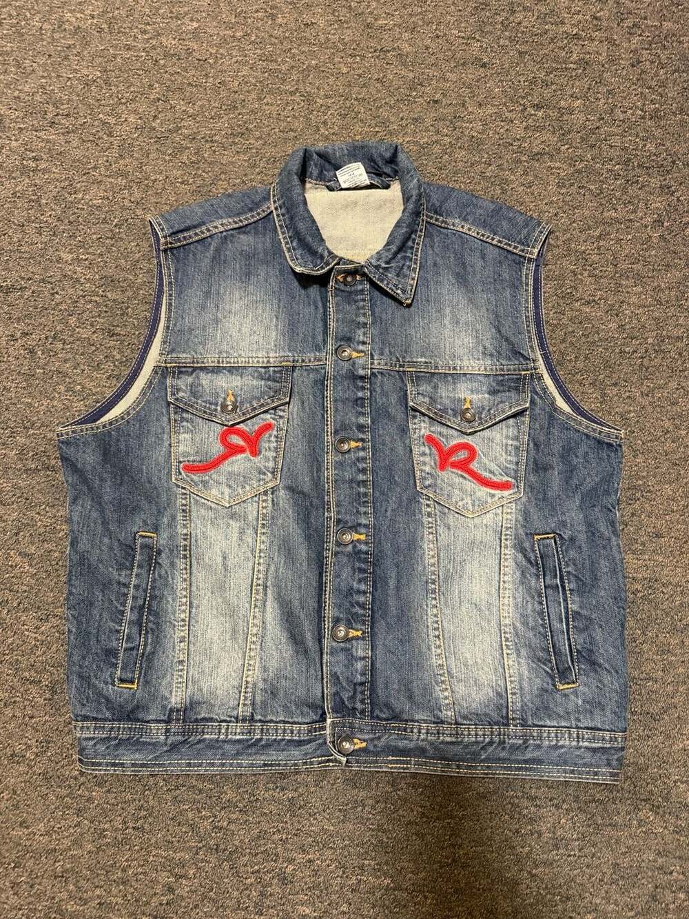 Rocawear Vintage Denim Vest with Red Embroidered Logo Size 44